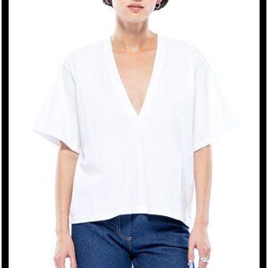 A.L.C. Deep V-Neck Short Sleeve Blouse Women’s Size 10 White